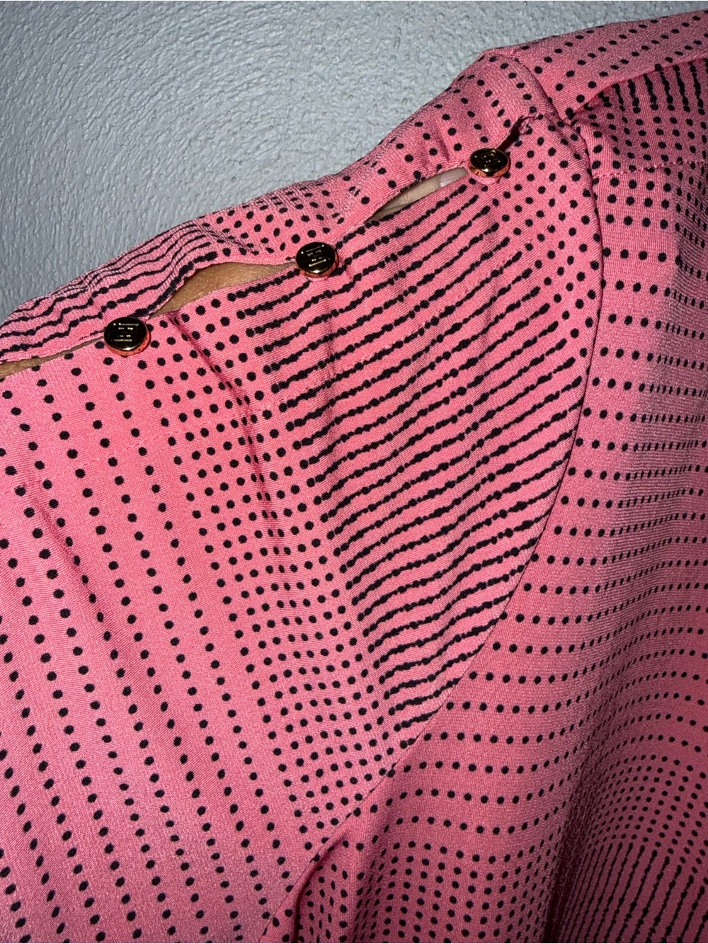 Liz Claiborne Rose-Pink Short Sleeve Dot-Stripe Top - Picture 3 of 6